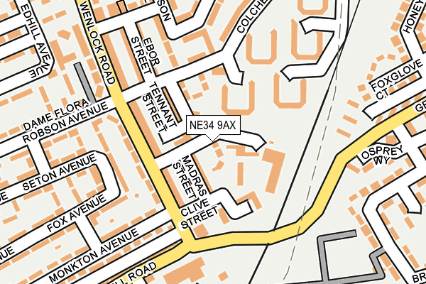NE34 9AX map - OS OpenMap – Local (Ordnance Survey)