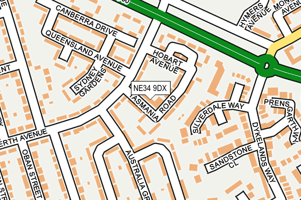 NE34 9DX map - OS OpenMap – Local (Ordnance Survey)