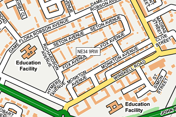 NE34 9RW map - OS OpenMap – Local (Ordnance Survey)
