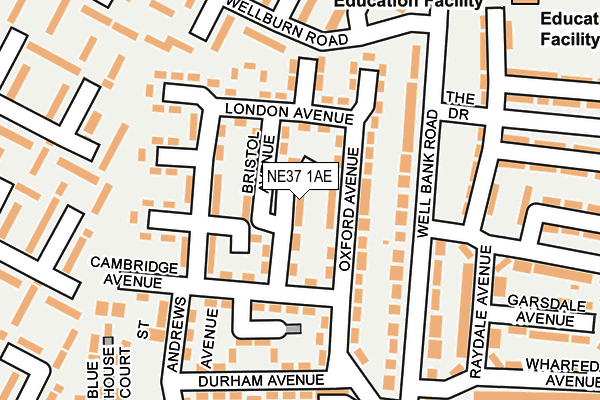 NE37 1AE map - OS OpenMap – Local (Ordnance Survey)