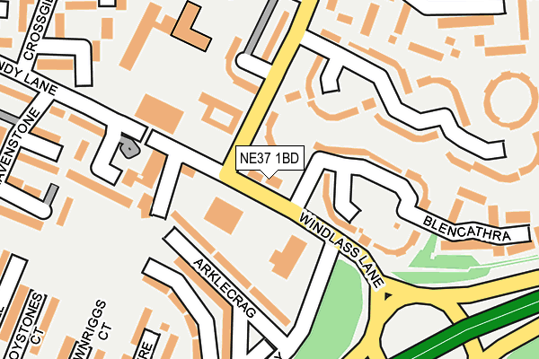 NE37 1BD map - OS OpenMap – Local (Ordnance Survey)