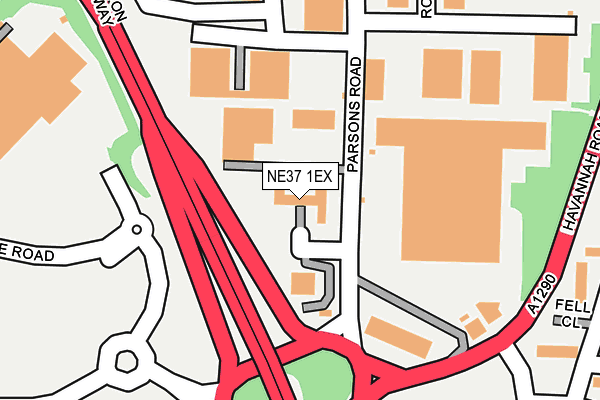 NE37 1EX map - OS OpenMap – Local (Ordnance Survey)