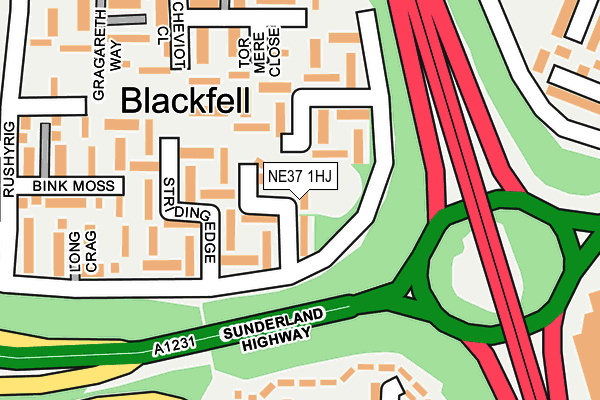 NE37 1HJ map - OS OpenMap – Local (Ordnance Survey)