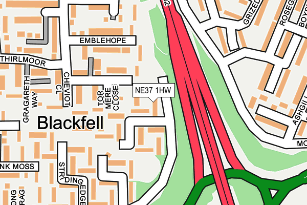 NE37 1HW map - OS OpenMap – Local (Ordnance Survey)
