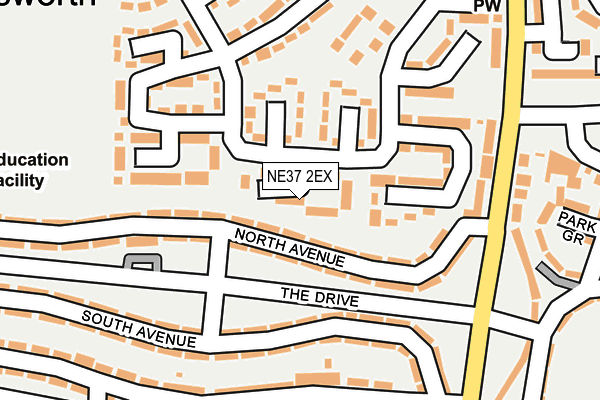 NE37 2EX map - OS OpenMap – Local (Ordnance Survey)