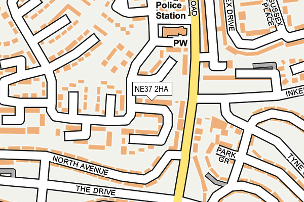 NE37 2HA map - OS OpenMap – Local (Ordnance Survey)