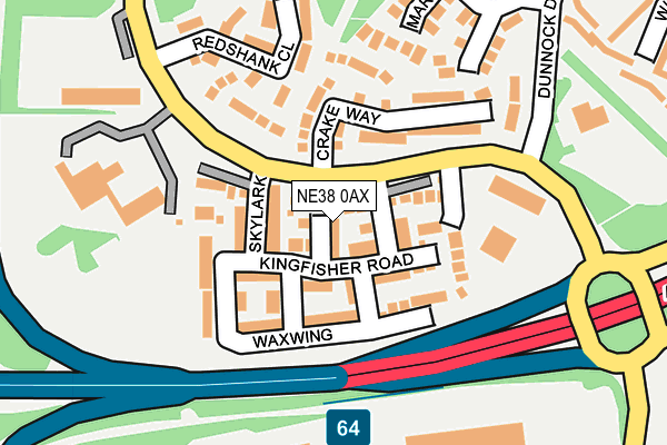 NE38 0AX map - OS OpenMap – Local (Ordnance Survey)