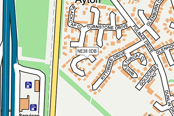 NE38 0DB map - OS OpenMap – Local (Ordnance Survey)