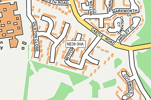 NE38 0HA map - OS OpenMap – Local (Ordnance Survey)