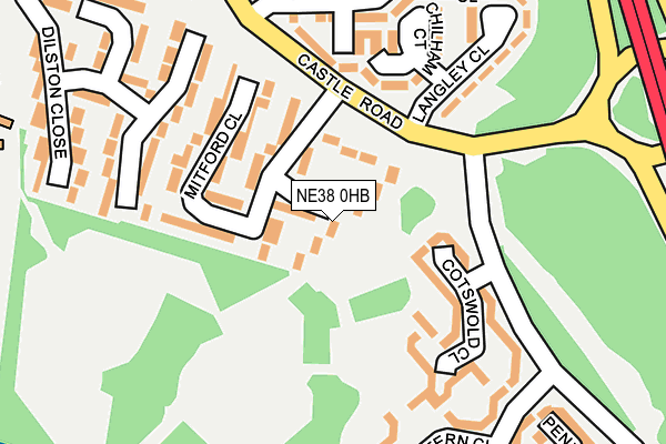 NE38 0HB map - OS OpenMap – Local (Ordnance Survey)