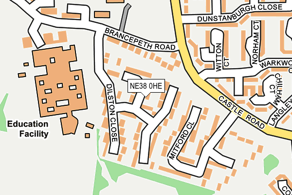 NE38 0HE map - OS OpenMap – Local (Ordnance Survey)