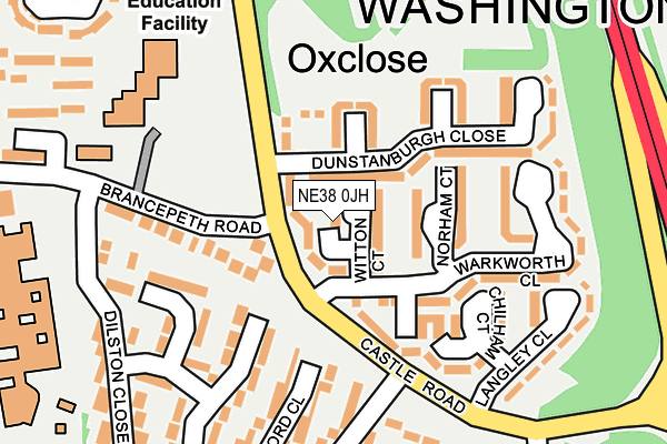 NE38 0JH map - OS OpenMap – Local (Ordnance Survey)