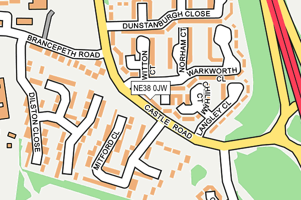 NE38 0JW map - OS OpenMap – Local (Ordnance Survey)