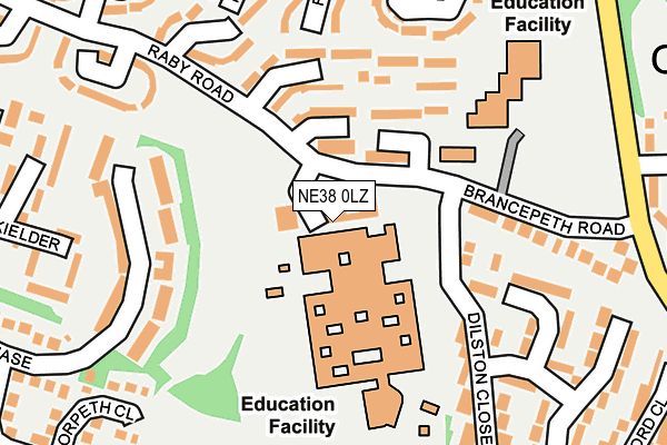 NE38 0LZ map - OS OpenMap – Local (Ordnance Survey)