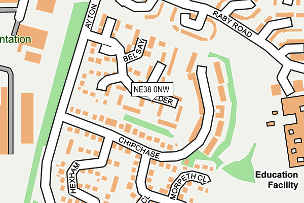 NE38 0NW map - OS OpenMap – Local (Ordnance Survey)