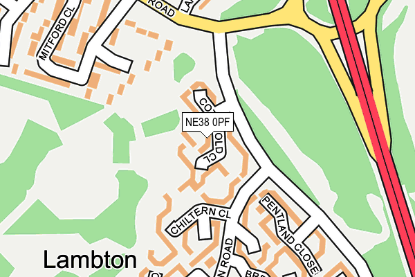 NE38 0PF map - OS OpenMap – Local (Ordnance Survey)