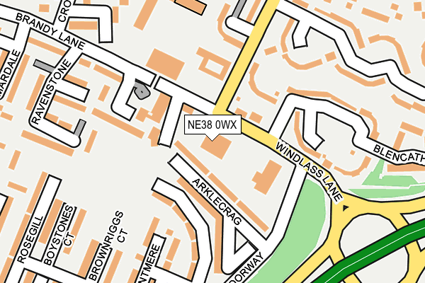 NE38 0WX map - OS OpenMap – Local (Ordnance Survey)