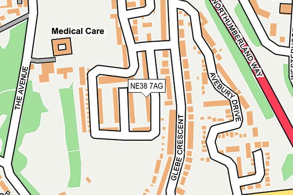 NE38 7AG map - OS OpenMap – Local (Ordnance Survey)