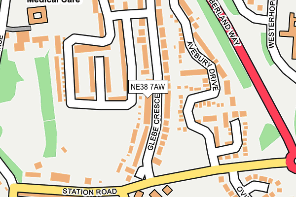 NE38 7AW map - OS OpenMap – Local (Ordnance Survey)