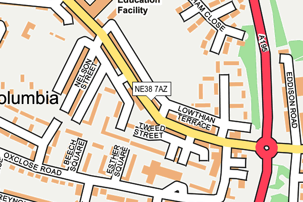 NE38 7AZ map - OS OpenMap – Local (Ordnance Survey)