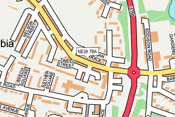 NE38 7BA map - OS OpenMap – Local (Ordnance Survey)