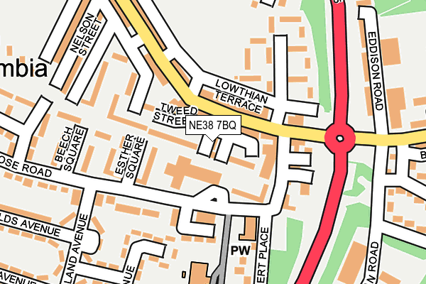 NE38 7BQ map - OS OpenMap – Local (Ordnance Survey)