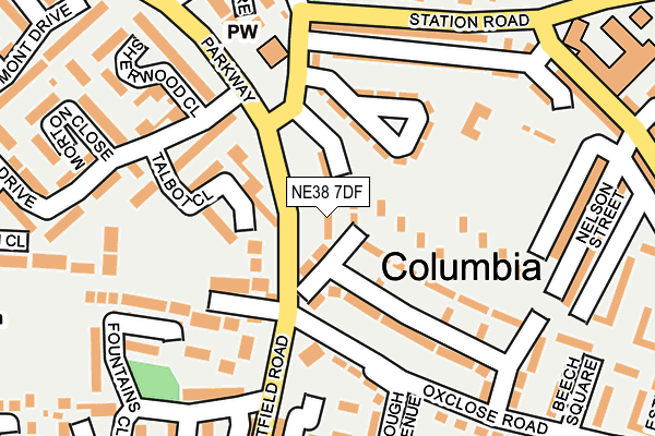 NE38 7DF map - OS OpenMap – Local (Ordnance Survey)
