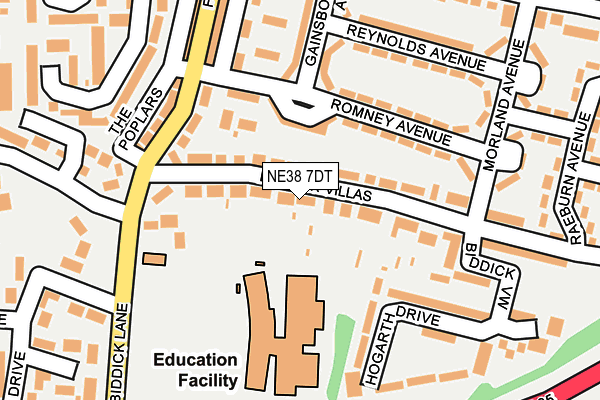 NE38 7DT map - OS OpenMap – Local (Ordnance Survey)