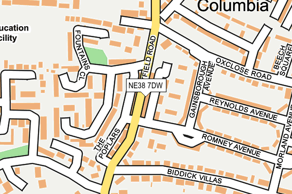 NE38 7DW map - OS OpenMap – Local (Ordnance Survey)