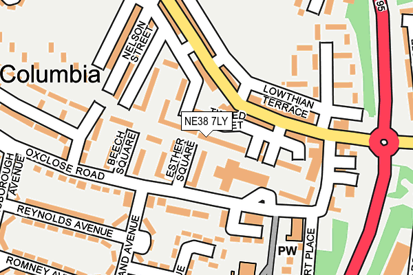 NE38 7LY map - OS OpenMap – Local (Ordnance Survey)
