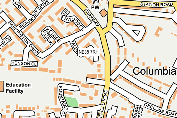NE38 7RH map - OS OpenMap – Local (Ordnance Survey)