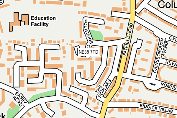 NE38 7TD map - OS OpenMap – Local (Ordnance Survey)