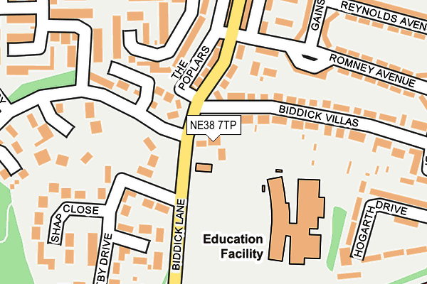 NE38 7TP map - OS OpenMap – Local (Ordnance Survey)