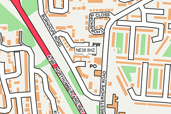NE38 8HZ map - OS OpenMap – Local (Ordnance Survey)