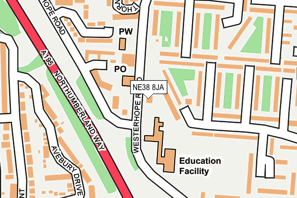 NE38 8JA map - OS OpenMap – Local (Ordnance Survey)