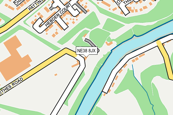 NE38 8JX map - OS OpenMap – Local (Ordnance Survey)