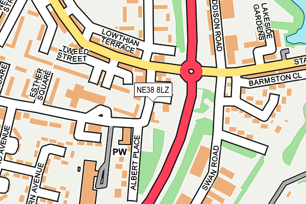 NE38 8LZ map - OS OpenMap – Local (Ordnance Survey)