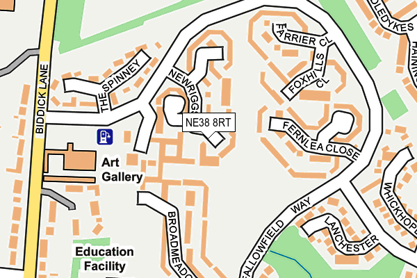 NE38 8RT map - OS OpenMap – Local (Ordnance Survey)