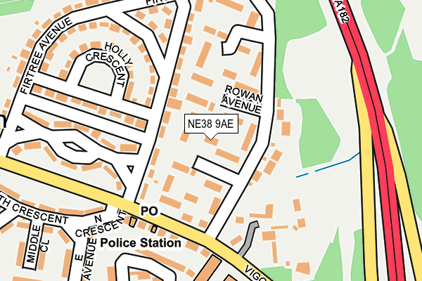 NE38 9AE map - OS OpenMap – Local (Ordnance Survey)
