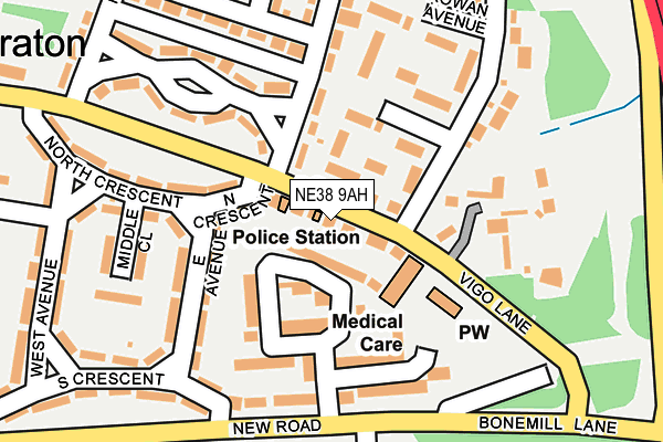 NE38 9AH map - OS OpenMap – Local (Ordnance Survey)