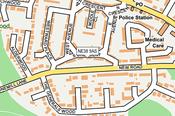 NE38 9AS map - OS OpenMap – Local (Ordnance Survey)