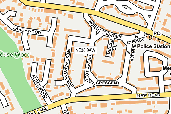 NE38 9AW map - OS OpenMap – Local (Ordnance Survey)