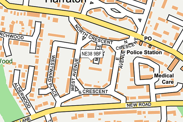NE38 9BF map - OS OpenMap – Local (Ordnance Survey)