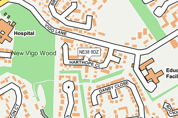 NE38 9DZ map - OS OpenMap – Local (Ordnance Survey)