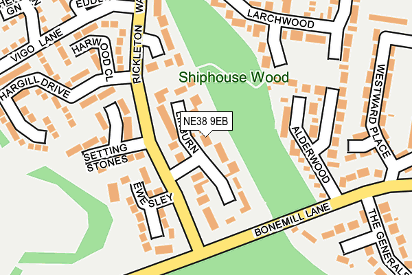 NE38 9EB map - OS OpenMap – Local (Ordnance Survey)