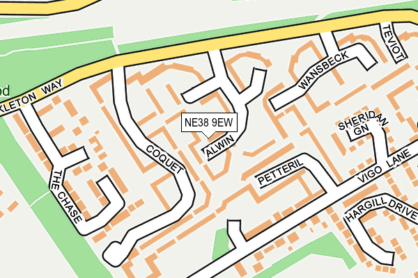NE38 9EW map - OS OpenMap – Local (Ordnance Survey)
