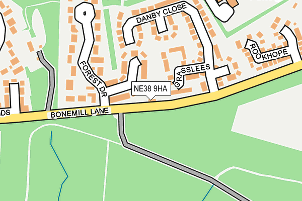 NE38 9HA map - OS OpenMap – Local (Ordnance Survey)