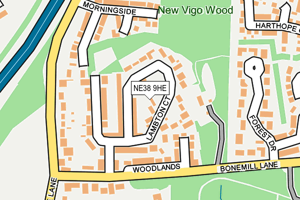 NE38 9HE map - OS OpenMap – Local (Ordnance Survey)