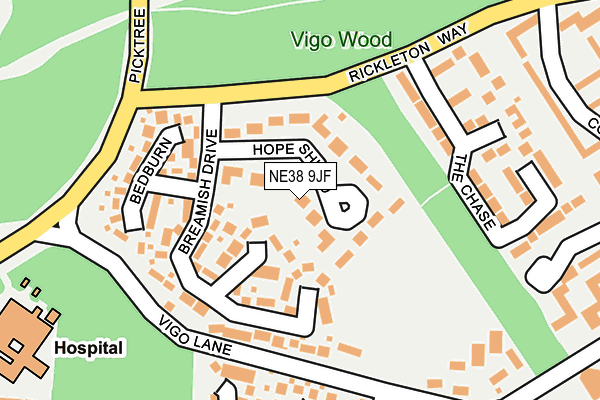 NE38 9JF map - OS OpenMap – Local (Ordnance Survey)