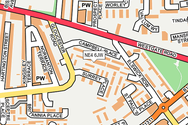 NE4 6JW map - OS OpenMap – Local (Ordnance Survey)